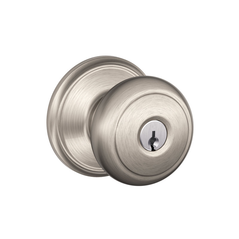 Andover Keyed Door Knob with Wakefield Rosette, Satin Chrome, Keyed Alike, Yes