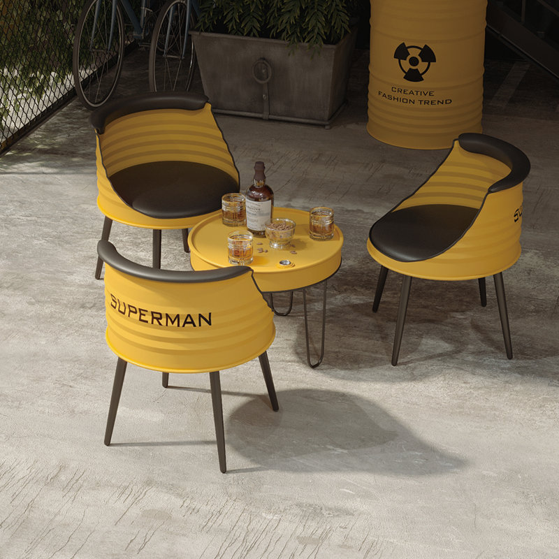 Maigon Three Leg Dining Set, 4 Piece Dining Set, Yellow, Yellow