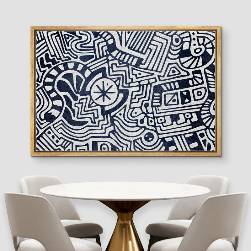 «Geometric Line Tribal Inspired Abstract Geometric Shapes - Floater Frame», impression sur toile, Brun