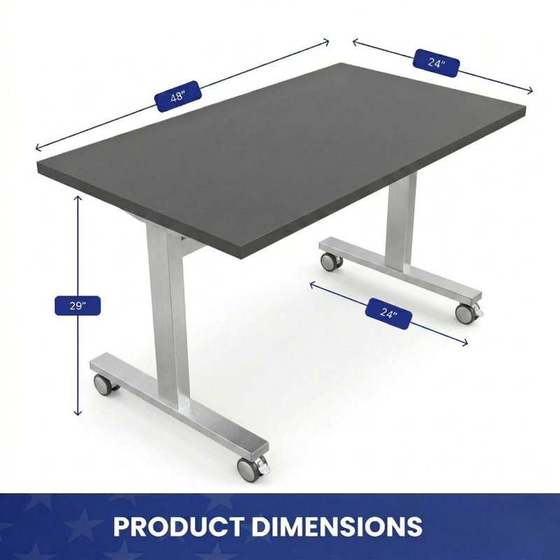 Bureau de table de conférence pliable avec roulettes verrouillables et conception compacte de 48 po x 24 po Bureauximpli, fabriqué aux États-Unis