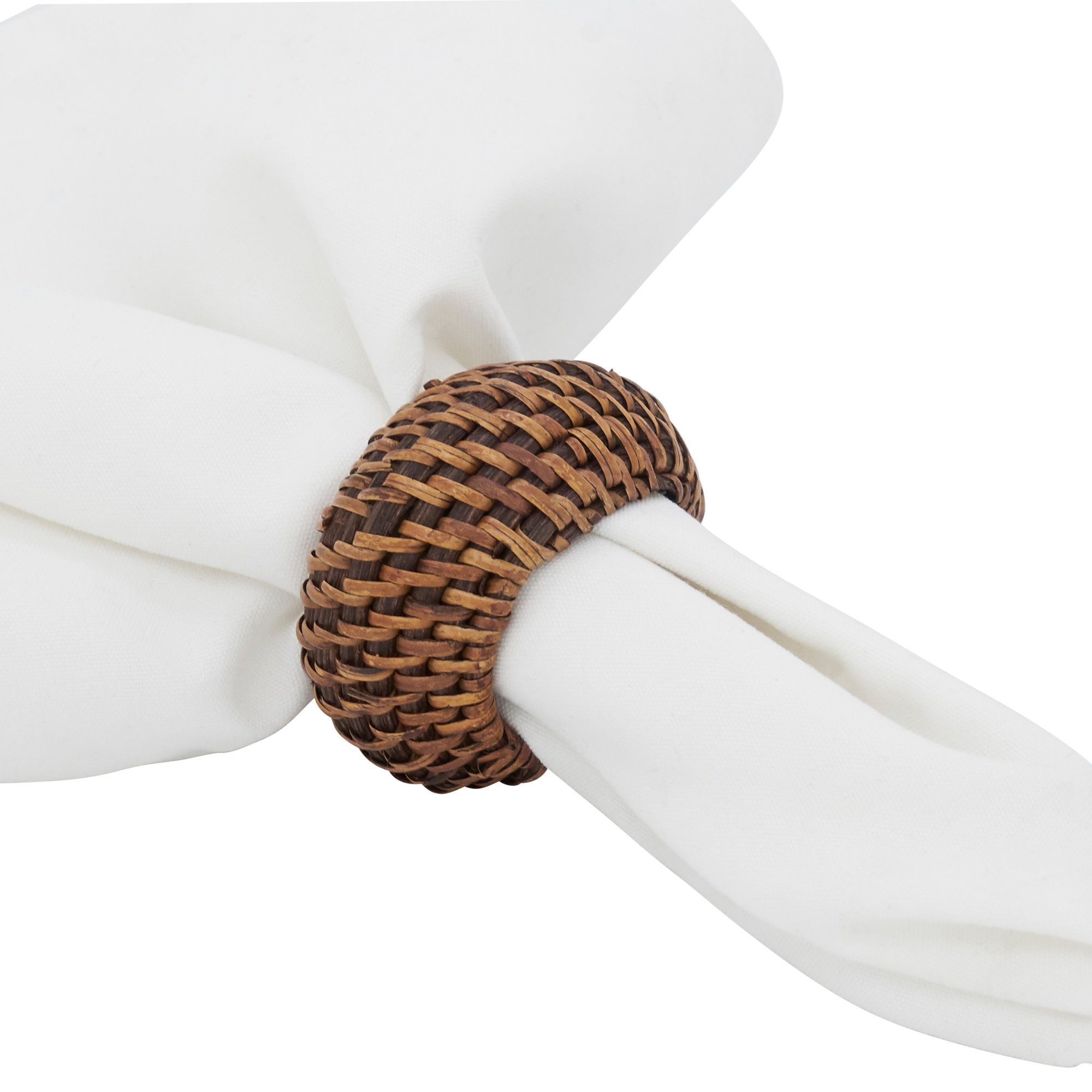 Avignon Woven Design Rattan Napkin Ring, Brown