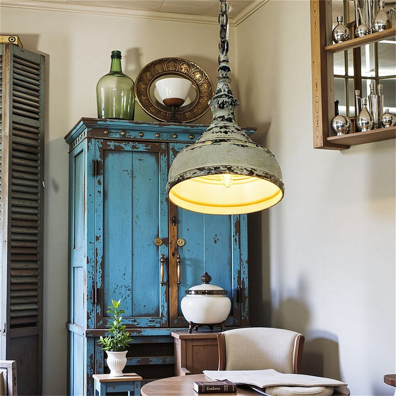 Rustic Pendant Light Fixture, Vintage Style Dome Shade, 9.25" Diameter