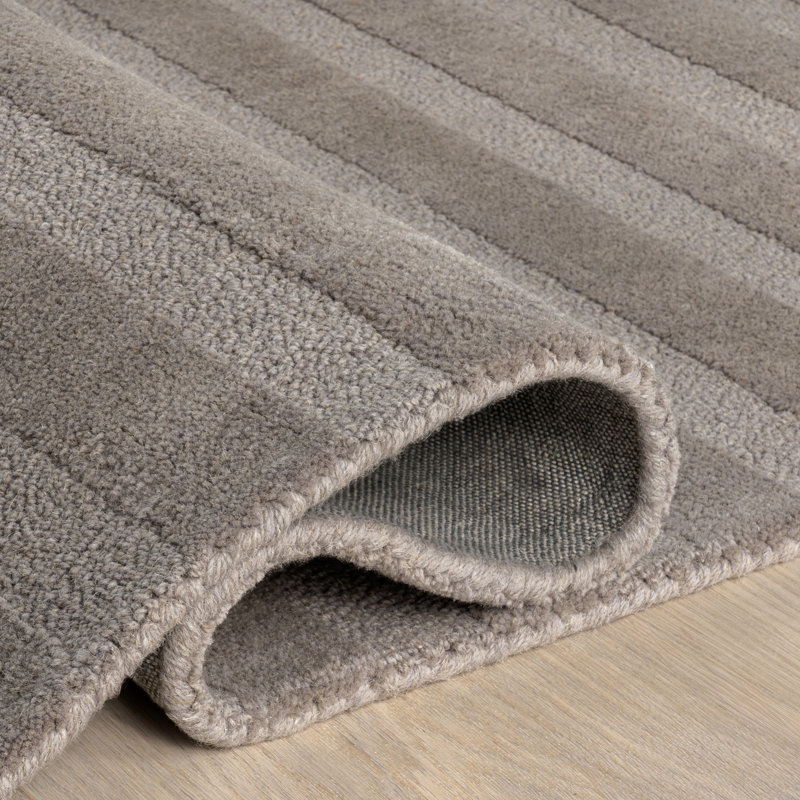 Vestry Bark Gray Wool Striped Rectangular Area Rug, 5' x 8'
