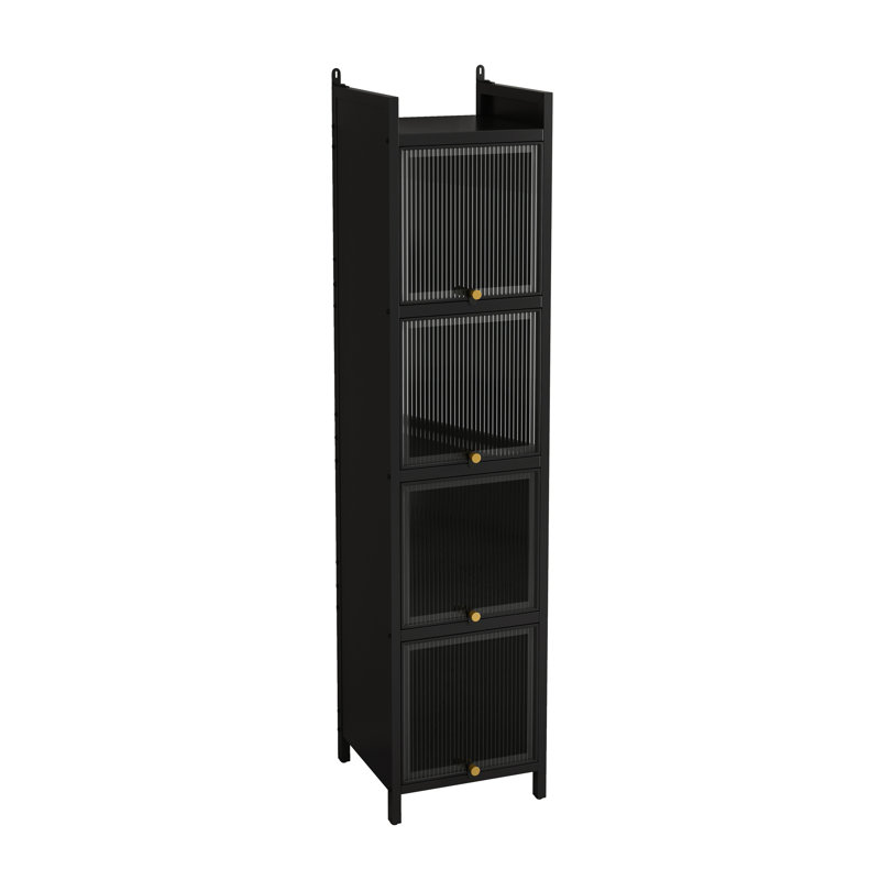 Contemporary Storage Cabinet With Four Glass Doors, Black For A Functional Home Ideal Entryway And Living Room, Black