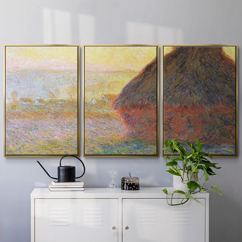 Claude Monet - Toile encadrée multi-pièces, H 36 po x l 75 po, Encadrement doré