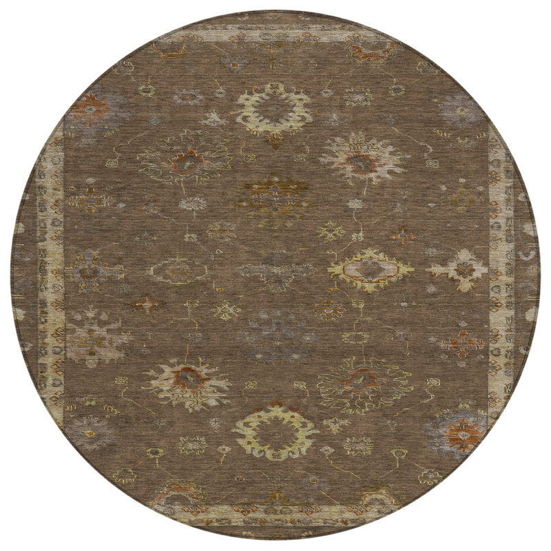 Machine Washable Indoor/Outdoor Xhevrie Chocolate Rug, Round 8'