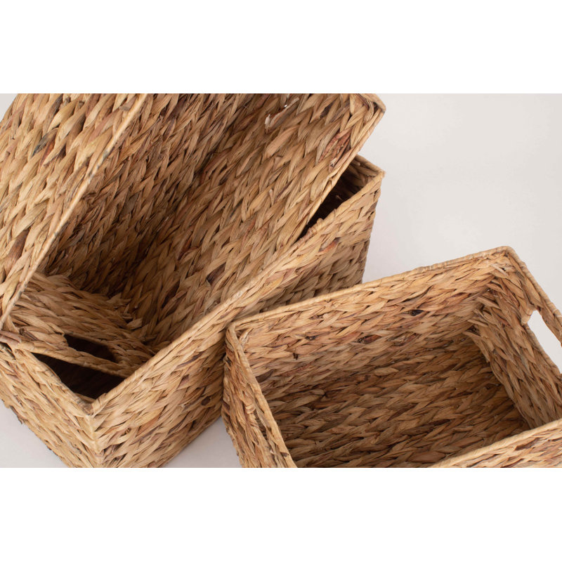 3 Piece Water Hyacinth Wicker Rectangular Storage Basket Set