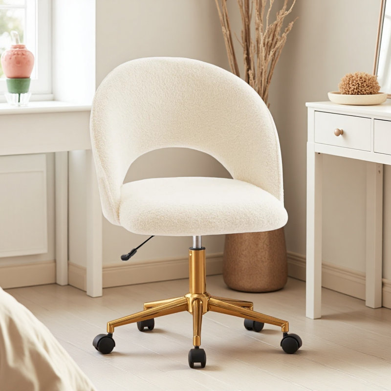 Chaise de travail rembourrée à hauteur ajustable, Tissu éponge blanc