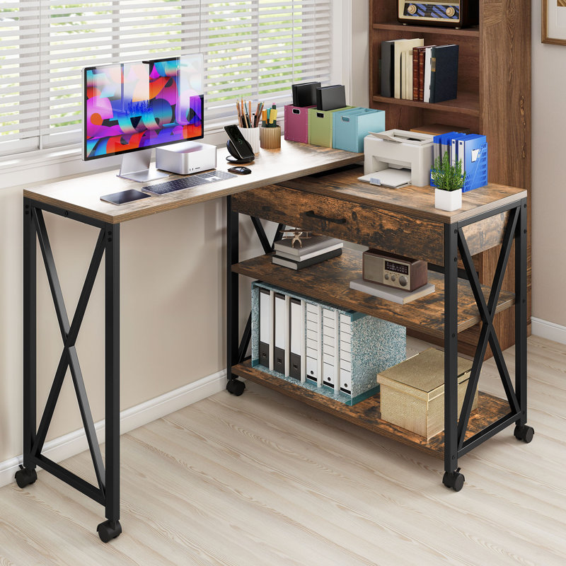 Bureau d'ordinateur réglable en L 35,4 "avec tablettes de rangement Conistanza