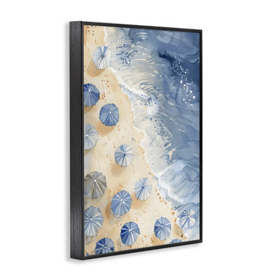 Aerial Blue Beach Umbrellas Framed Giclee, design by LSR Design Studio