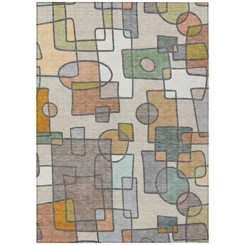 Machine Washable Indoor/Outdoor Chantille ACN2503 Geometric Rug, Beige, Rectangle 2'6" x 3'10"
