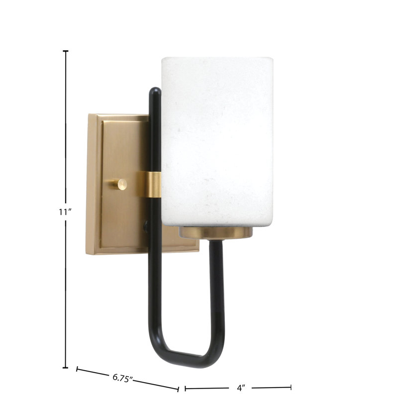 Applique murale 1 lumière Amarmula, noir mat et laiton vieilli, verre mousseline blanc 4 po, Noir/laiton
