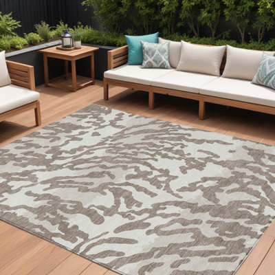 Tapis intérieur / extérieur taupe brun et ivoire 8 'x 10'