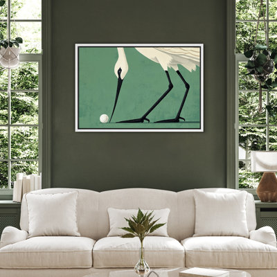 Crane with Golf Ball Canvas Print Wall Art - Quirky Animal Sports Decor for Game Room or Man Cave