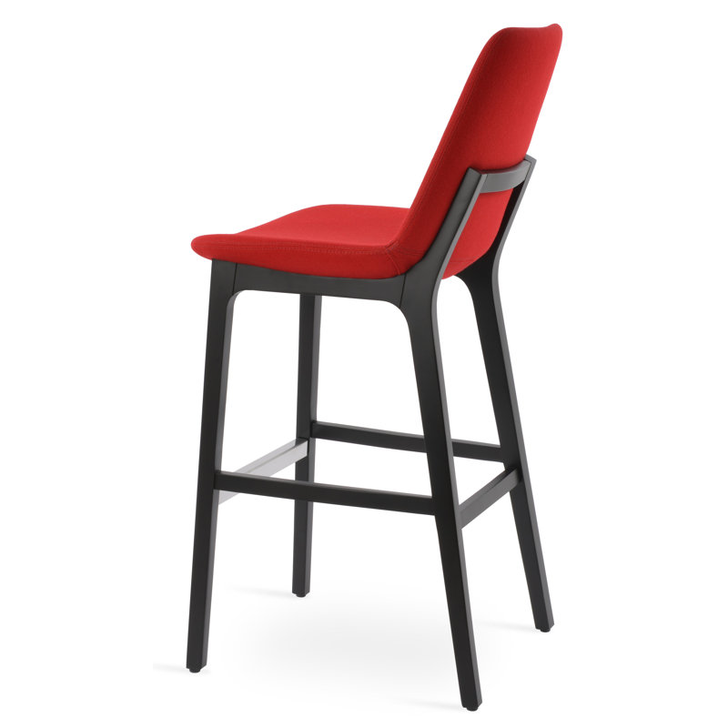 Tabouret de bar et de comptoir en bois Eiffel, Wengé, Laine Camira - bleu ciel
