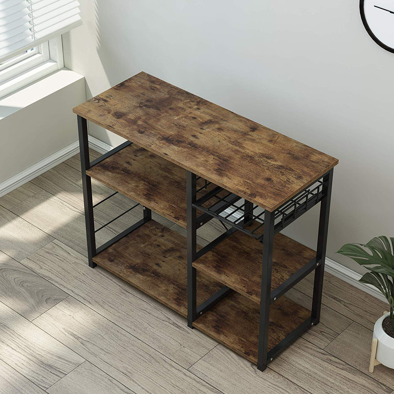 Kearse Kitchen Island, Rustic Wood Finish, Black