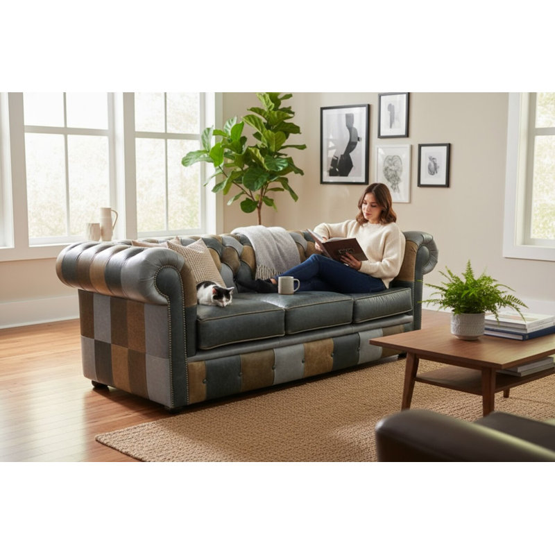 3 Seater Sofa, Cracked Wax Patchwork