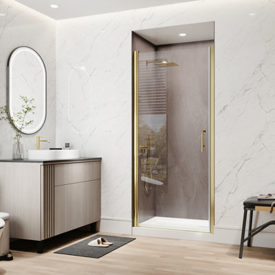 72 In.H Pivot Shower Door Of 1/4 In. Clear Glass In Brushed Gold, Reversible Installation For Small Bathroom Setups, Splash - Proof Design 34 36 In.W Adjustable Right Or Left Swing, Use