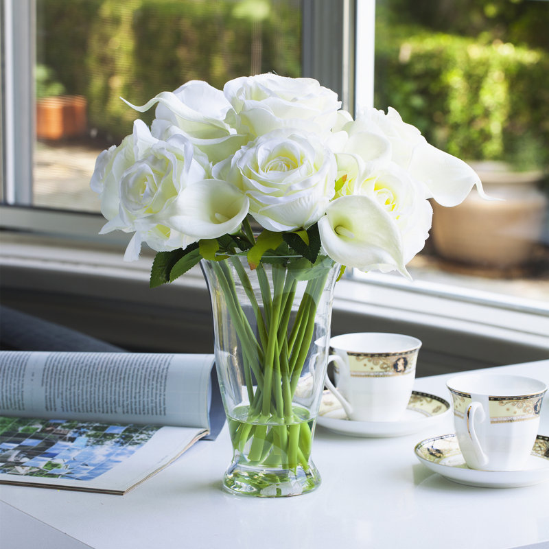 Natural Fibres Rose, Lillies Arrangement in Vase