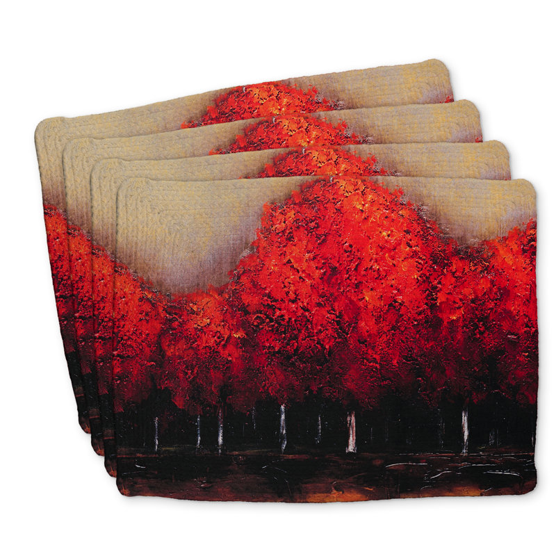 Napperons en polyester tressé - Arbres rouges foncés | Ensemble de 4 décorations