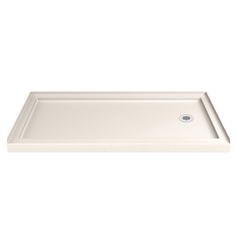 DreamLine SlimLine 34 inch D x 60 inch W x 2 3/4 inch H Right Drain Single Threshold Shower Base in Biscuit, Biscuit, Right