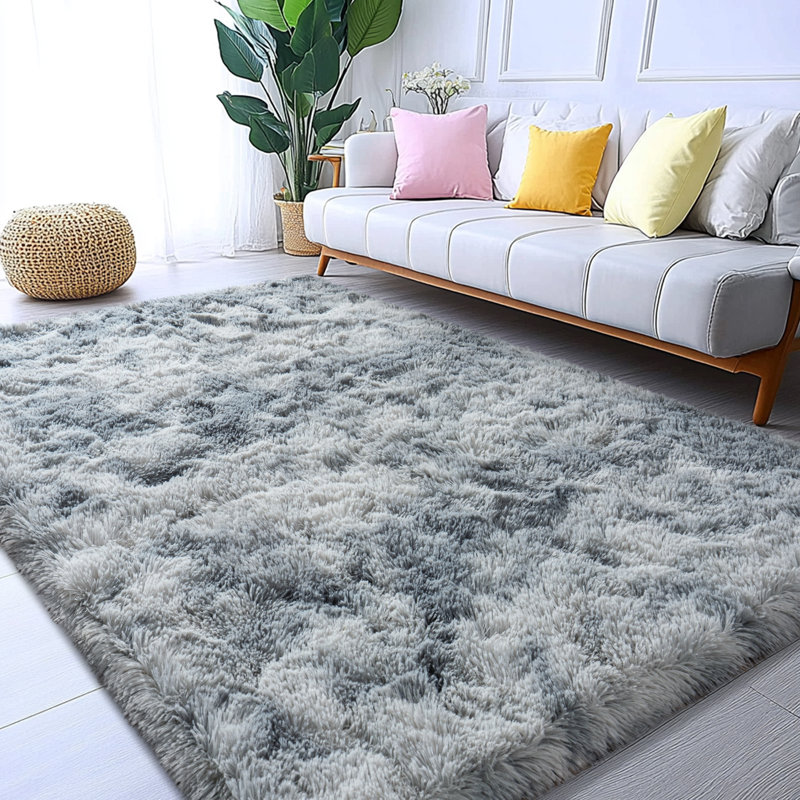 Shag Rug Soft Fluffy -Indoor Area Rug for Living Room Bedroom Nursery Kids Room, Rectangle 5' x 7', Tie-dye Silver Gray