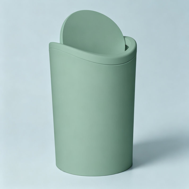 6L Compact Modern Bathroom Bin, Granite Green