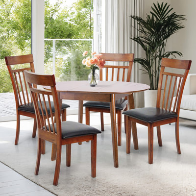 Ensemble de table de salle à manger pour 4 personnes, chaises chaudes en bois massif de style classique avec table ronde extensible, ensemble de salle de cuisine, tissu en similicuir
