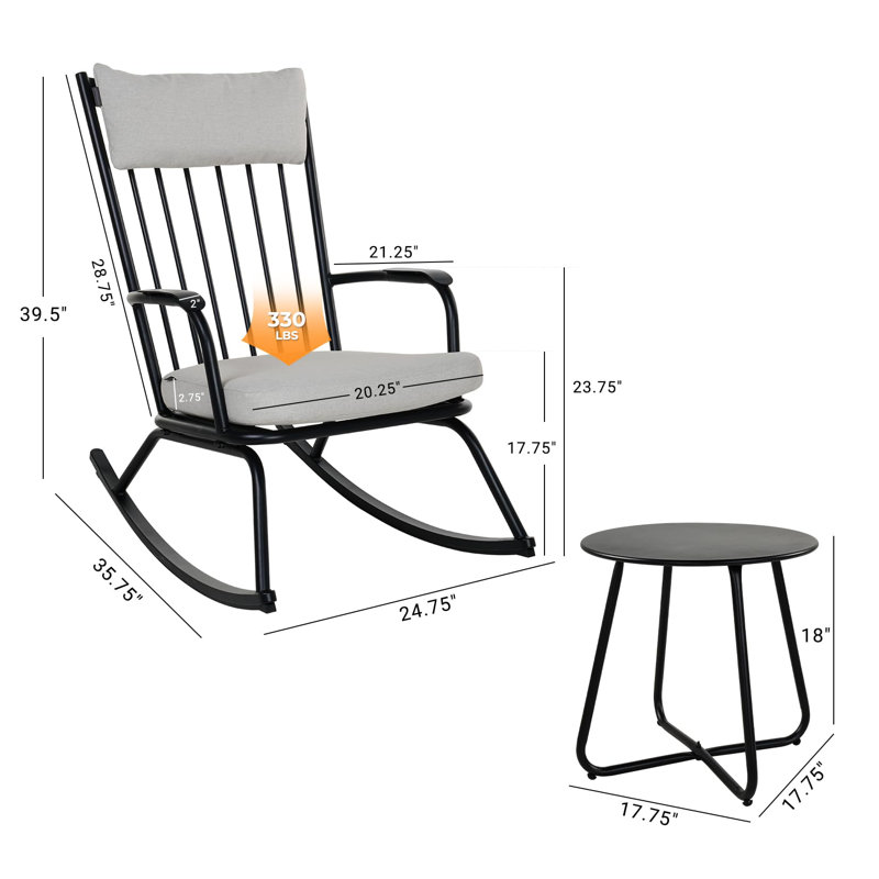Ensemble de chaises berçantes d'extérieur 3 pièces, Noir