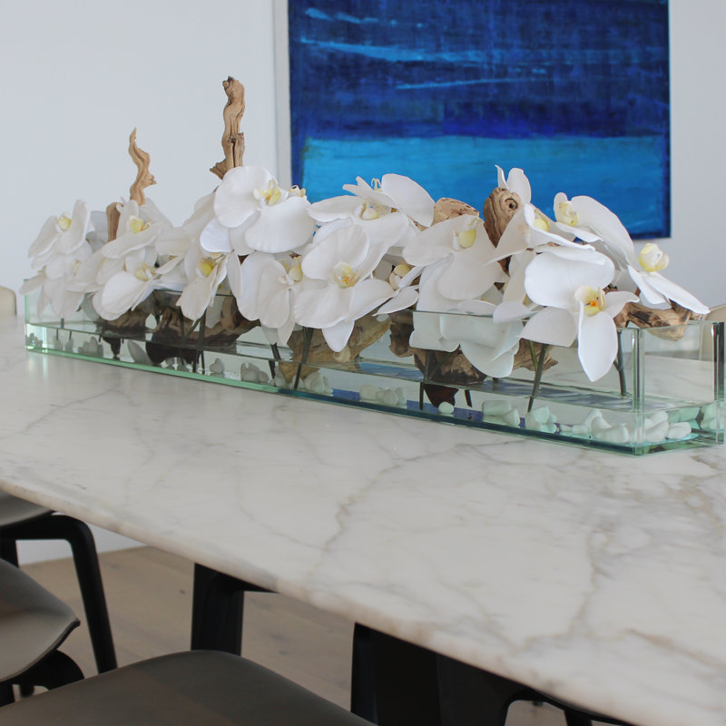 Silk Arrangement in Planter, 12" H x 48" W x 6" D, White