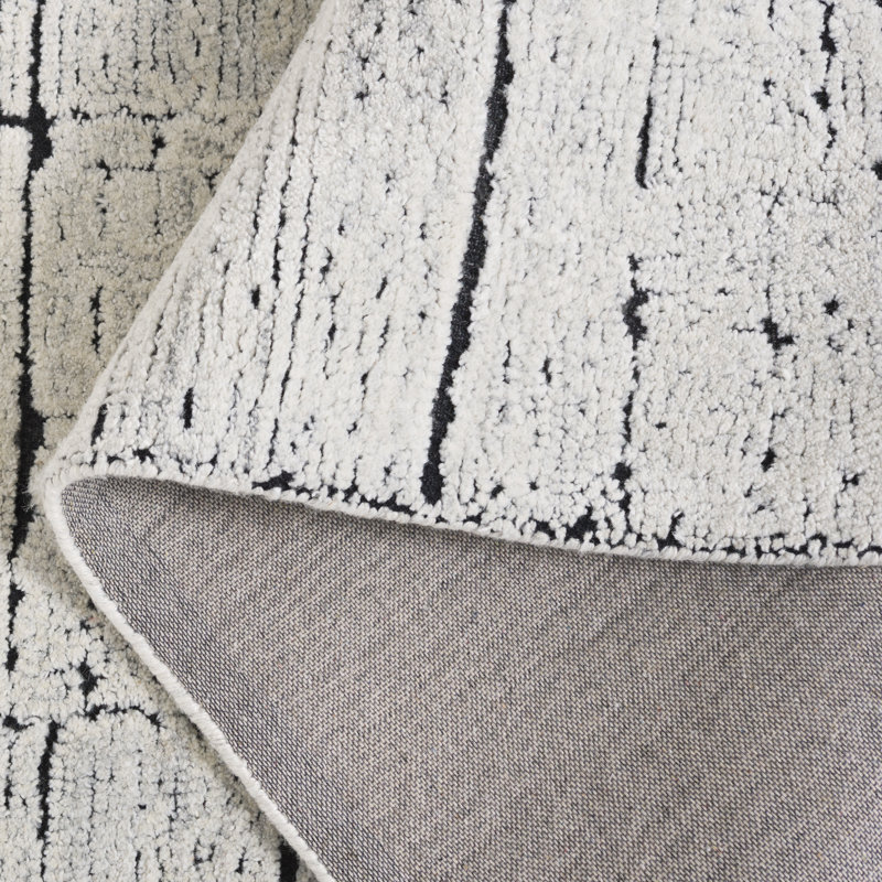 Tapis noir / ivoire en laine / coton touffeté à la main Anindita, Rectangle 3 po x 5 po