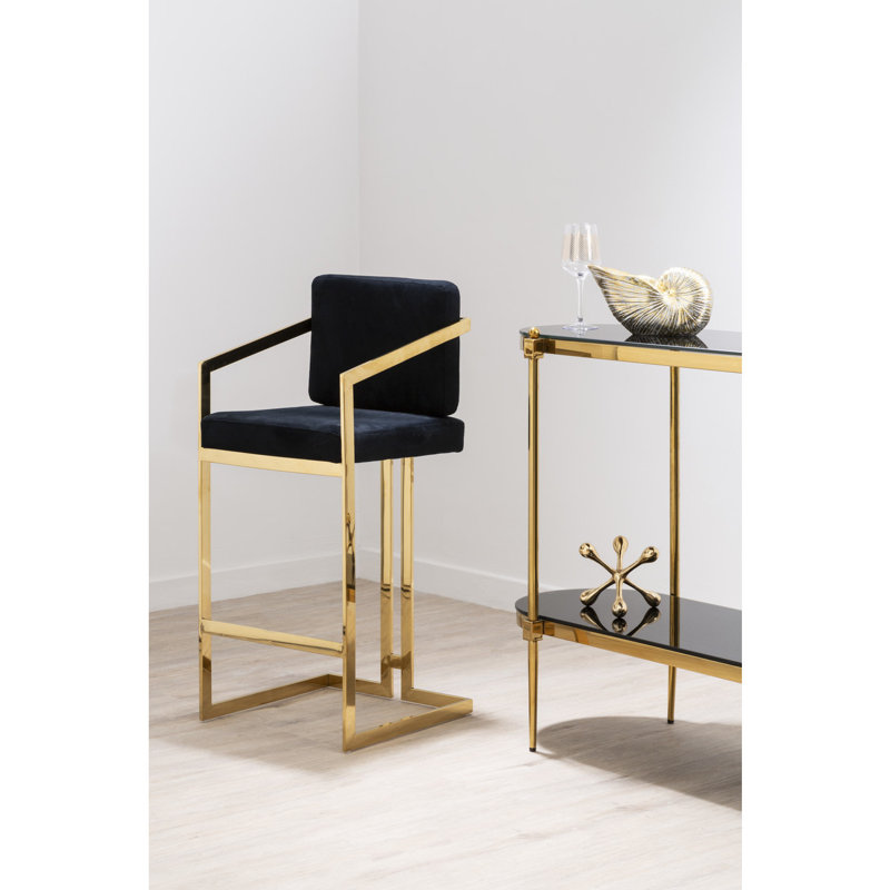 Carwell Upholstered Counter Stool with Metal Frame, Silver, Black