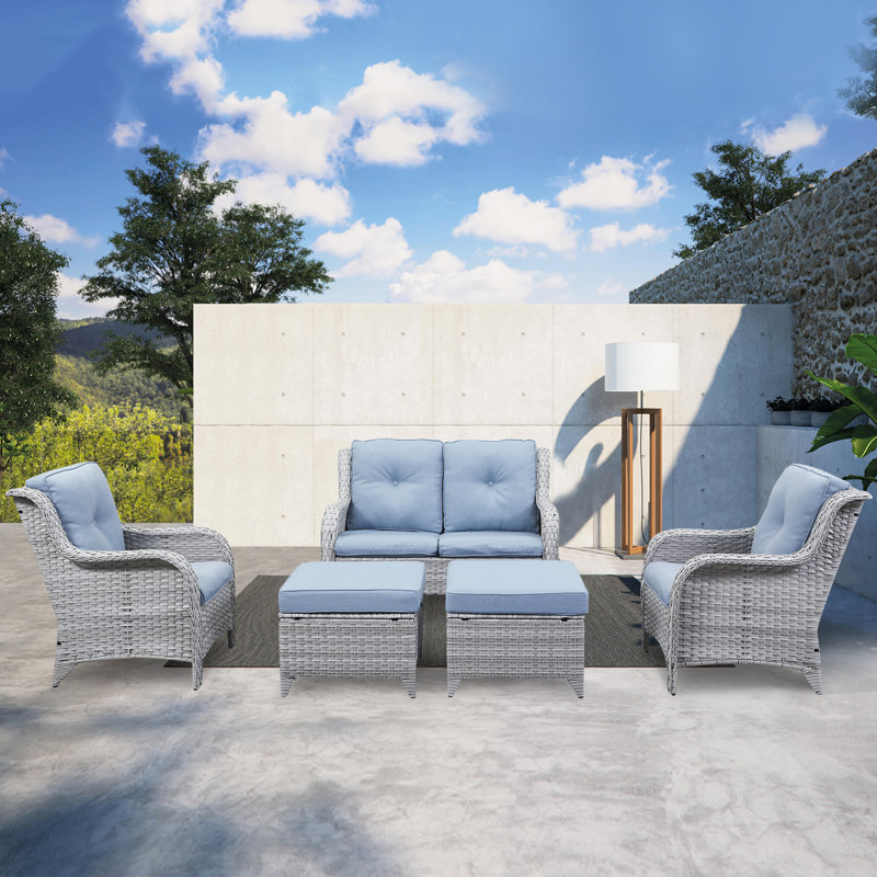 Schutt Wicker 4 - Person Patio Conversation Set with Cushions, Baby Blue