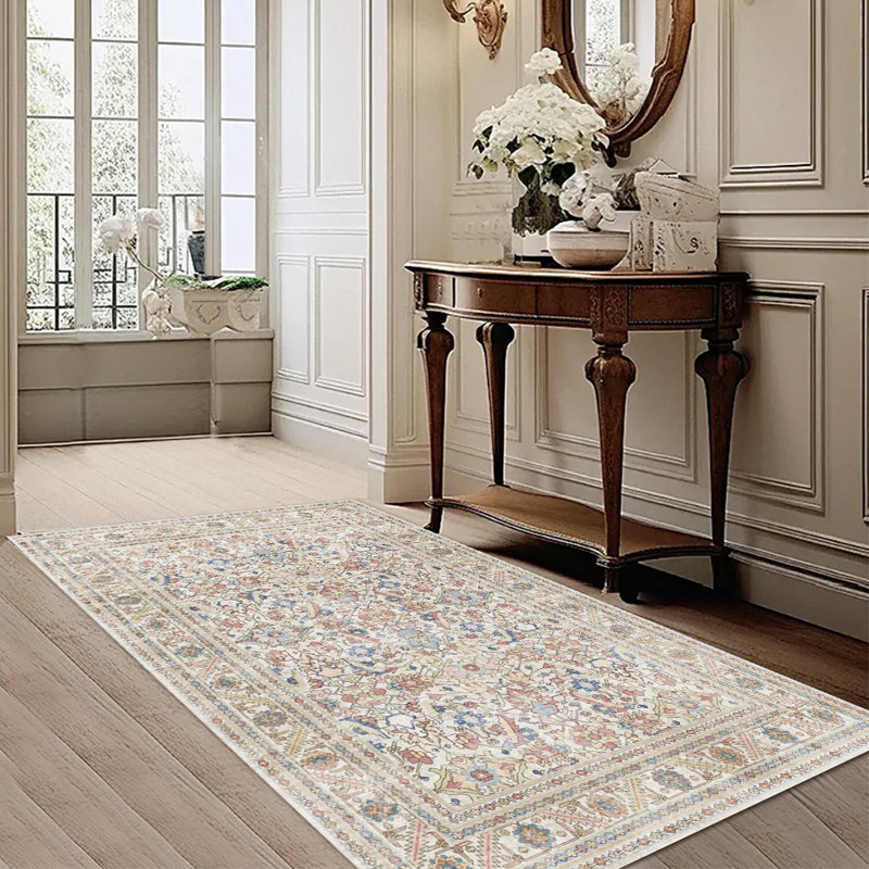 Vintage Persian Area Rug, Floral Oriental Carpet with Non-Slip Backing, Stain-Resistant Durable Rug for Entryway, Living Room, Bedroom, Dining Room (Multiple Sizes)