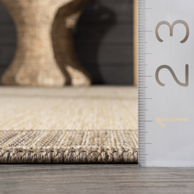 Burkley Monochrome Bordered Beige Indoor/Outdoor Rug, Rectangle 5'3" x 7'9"