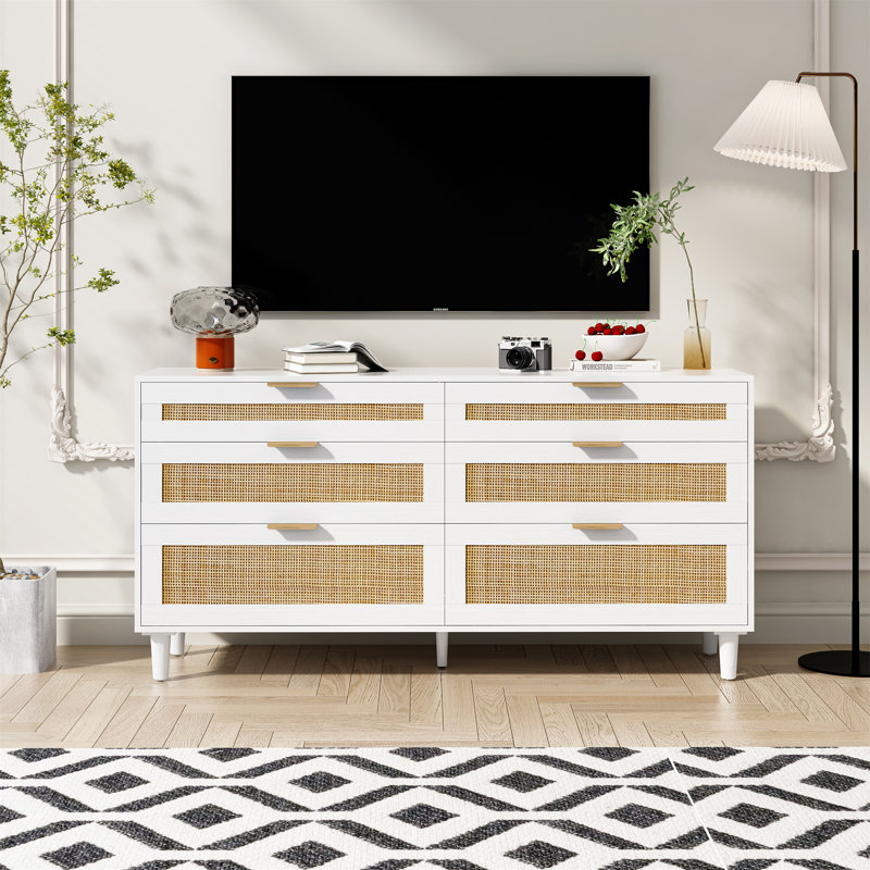 Commode 59 "en rotin avec tiroirs, Blanc