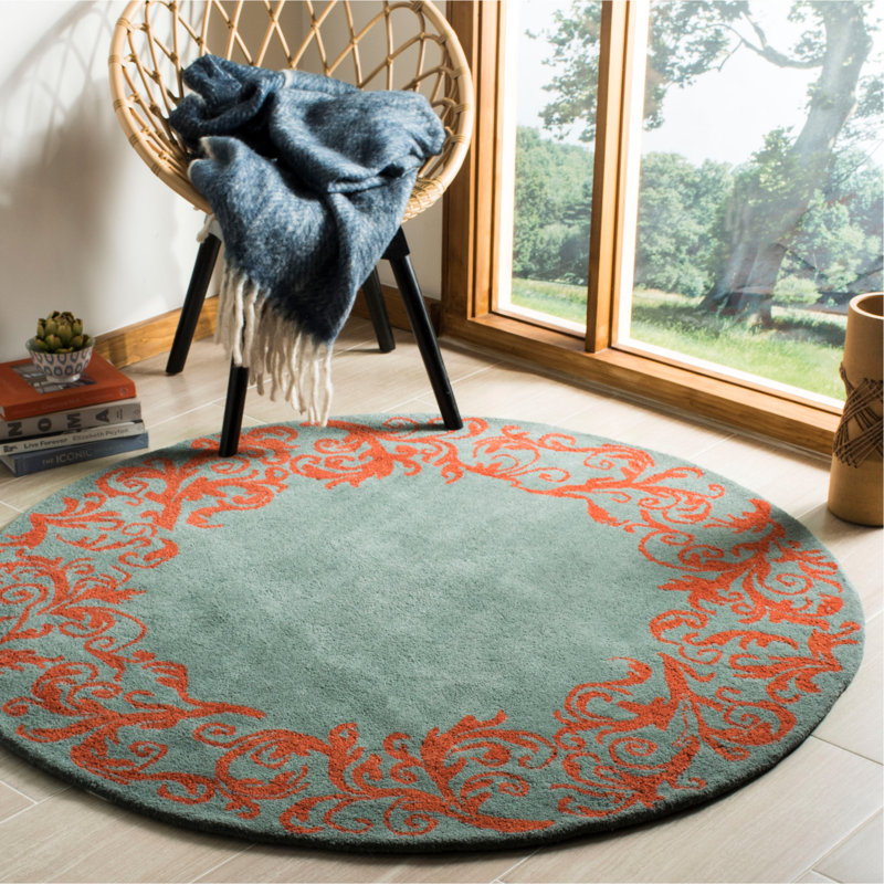 Tapis floral en laine / coton / latex touffeté à la main Mccullough, Rond 5 pi