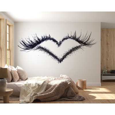 Adhésif décoratif cils, art mural de cils, cœur cils, décor de salon de beauté, autocollant d'esthétique 557MV