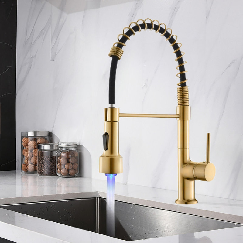 Led Kitchen Faucet With Pull Down Sprayer, Single Handle Single Lever Kitchen Sink Faucet