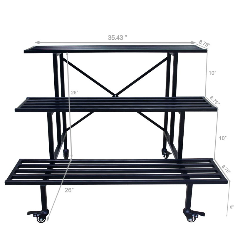 Support pour plante robuste à 3 niveaux avec roulettes, 26" H x 35.43" W x 26" D