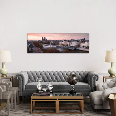 Panoramic Sunset Over The River Seine, Paris by Matteo Colombo - No Frame Panoramic Print on Canvas