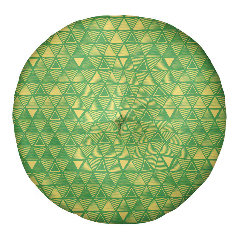 Coussin de sol classique à motif de triangles dessinés à la main, 26 po x 26 po, Vert/jaune