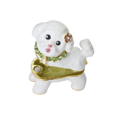 Boîte à bijoux bijou maltais - porte-bijoux pour chien en alliage de zinc, boîte à souvenirs décorative avec collier en strass