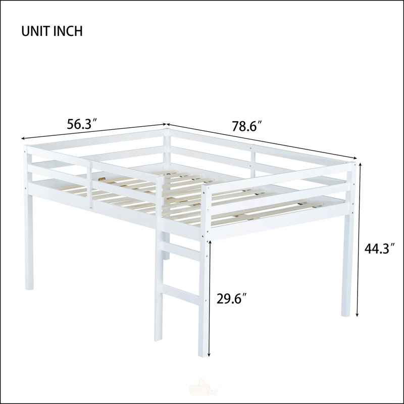 Lit mezzanine double en bois d'hévéa avec échelle