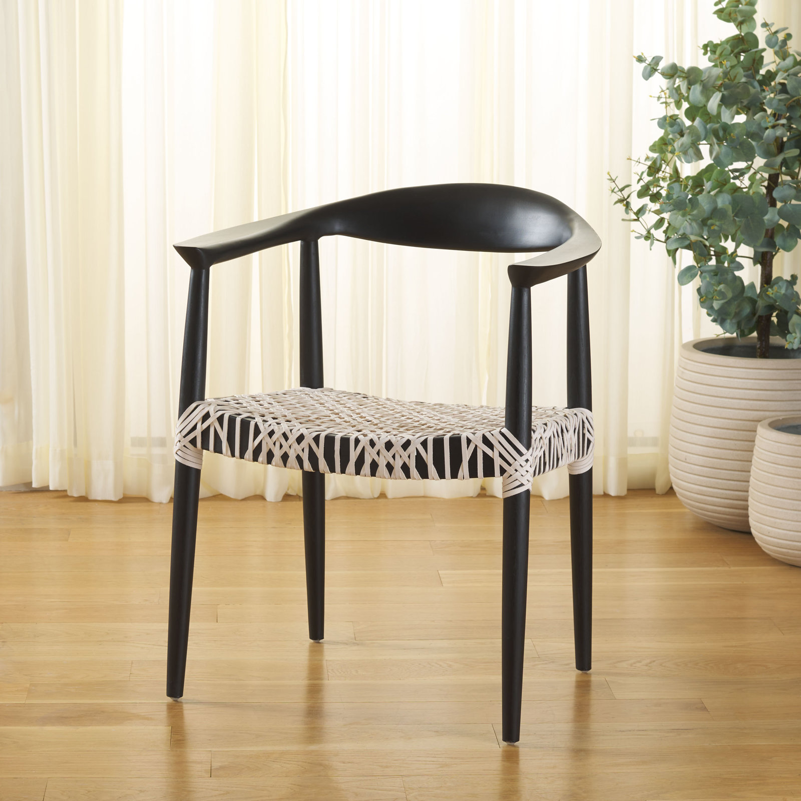 Kazbah Genuine Leather Dining Armchair, Black/White