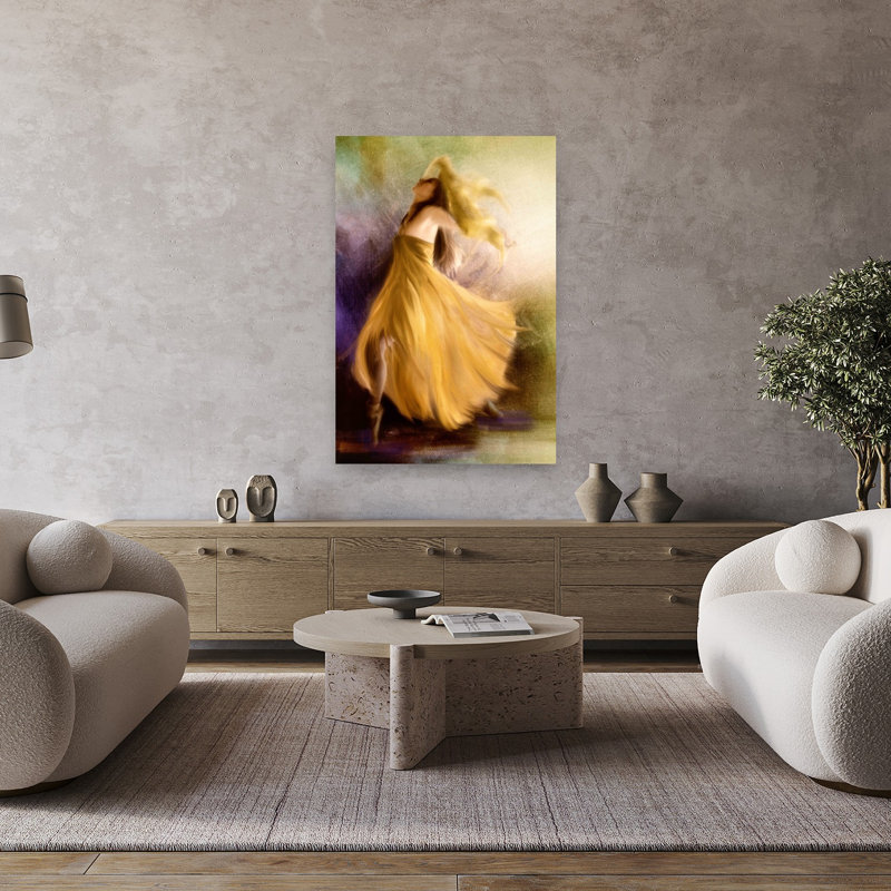 Gracieuse Danse Dorée Impression d'Art Murale Dramatique Élégante et Éthérée, H 48 po x l 32 po