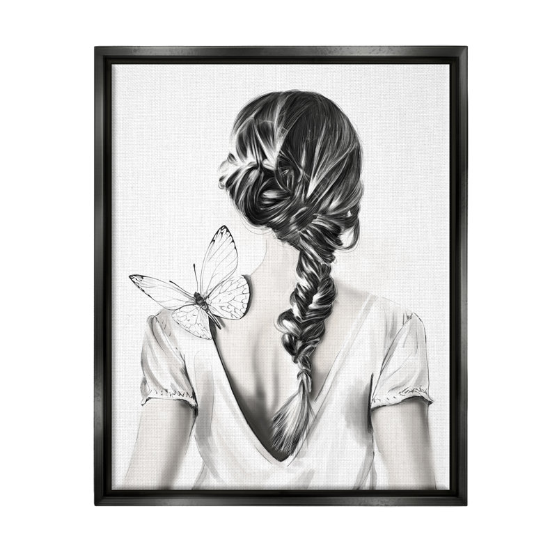 «Butterfly On Girl's Back» par Ros Ruseva, H 21 po x l 17 po x P 1,7 po, Cadre flottant noir de jais