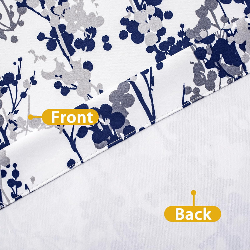 Aalayjah Abstract Floral Blossom Ink Painting Room Darkening Thermal Insulated Grommet Unlined Window Curtains , Navy/Gray