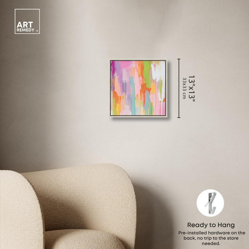 Sanasa I, toile moderne de couleur abstraite par Art Remedy, Encadrement argenté, H 13 po x l 13 po x P 2 po