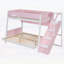 Lit superposé simple au-dessus de double avec escalier à rayures et tablettes latérales, rose, peu encombrant et élégant-133491193-133491195